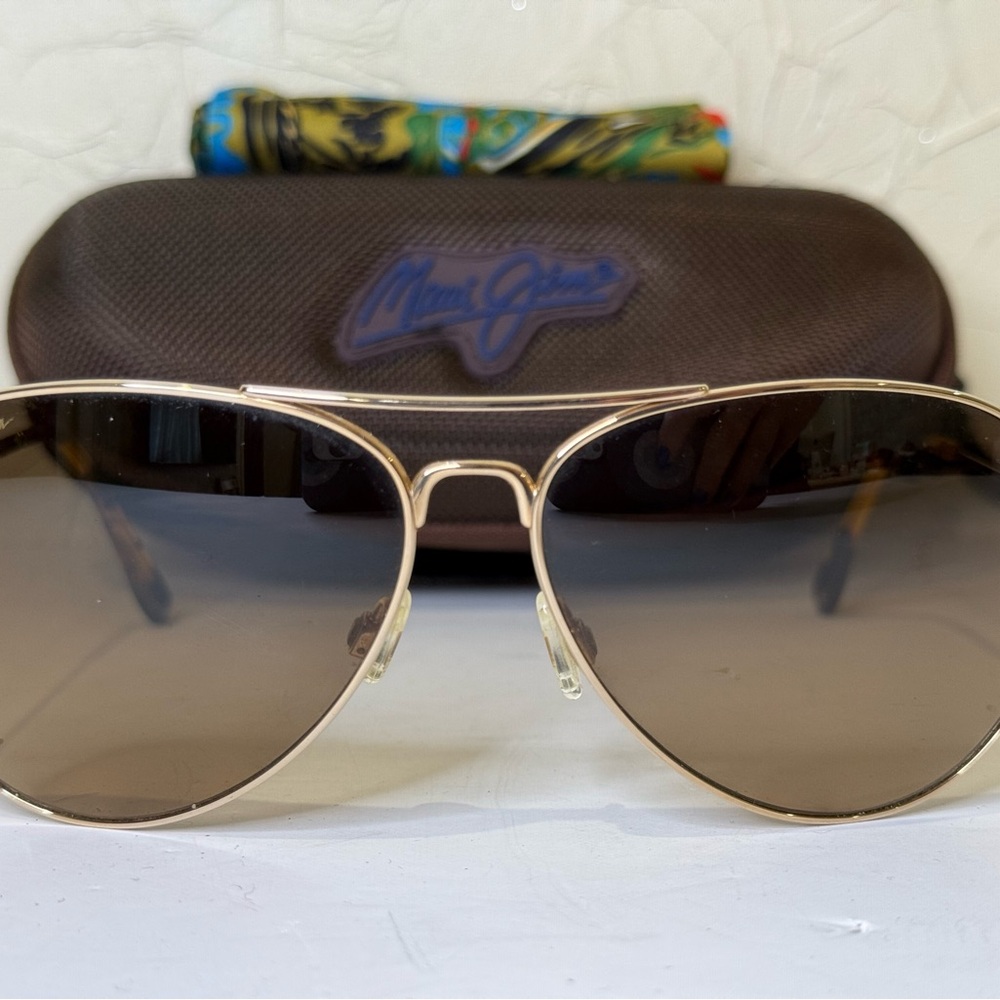 Maui Jim Gold and Brown Aviator Sunglasses